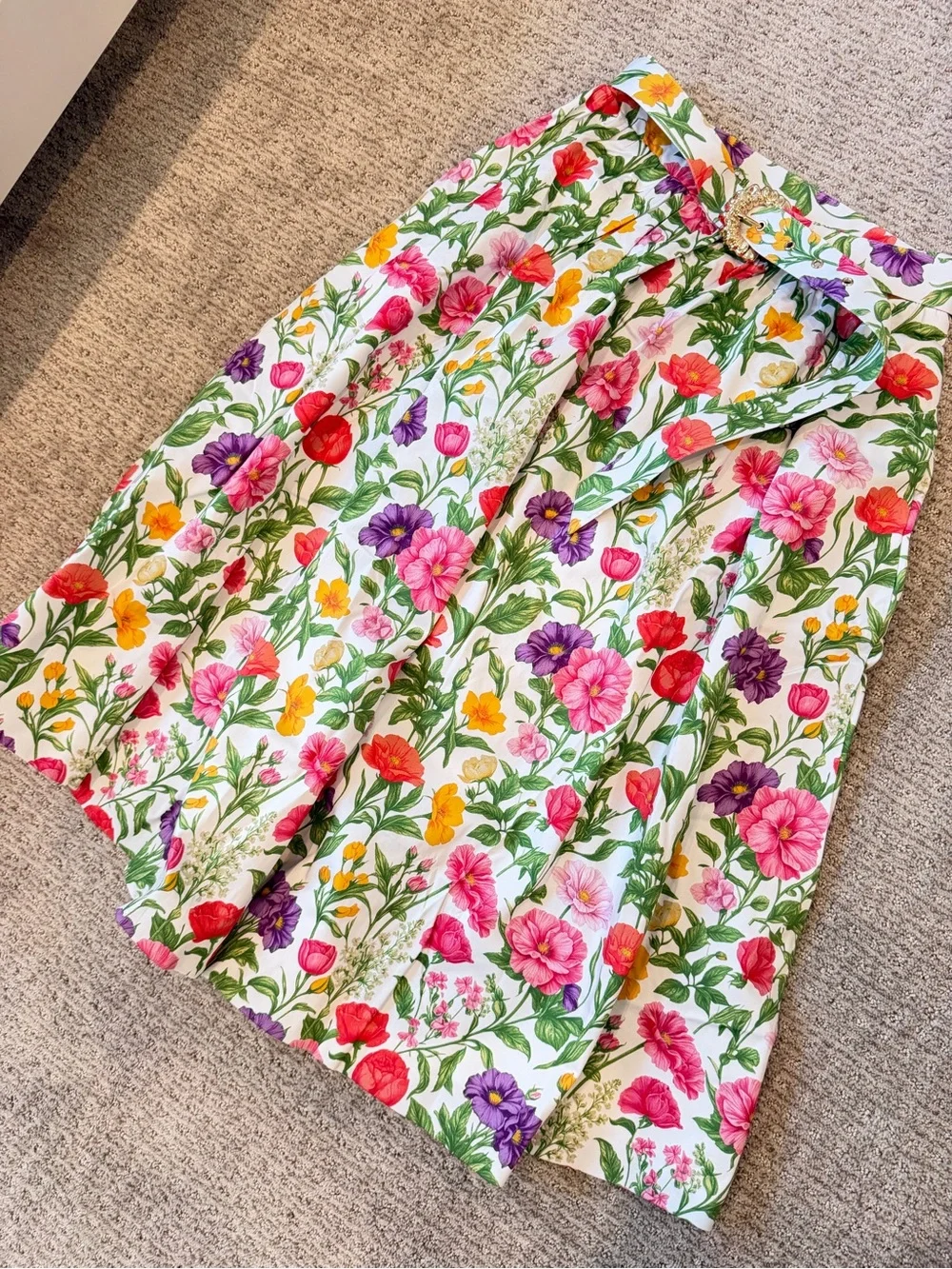 Prosperina | Thena Secret Garden Floral Cotton Belted Midi Skirt $158 Medium